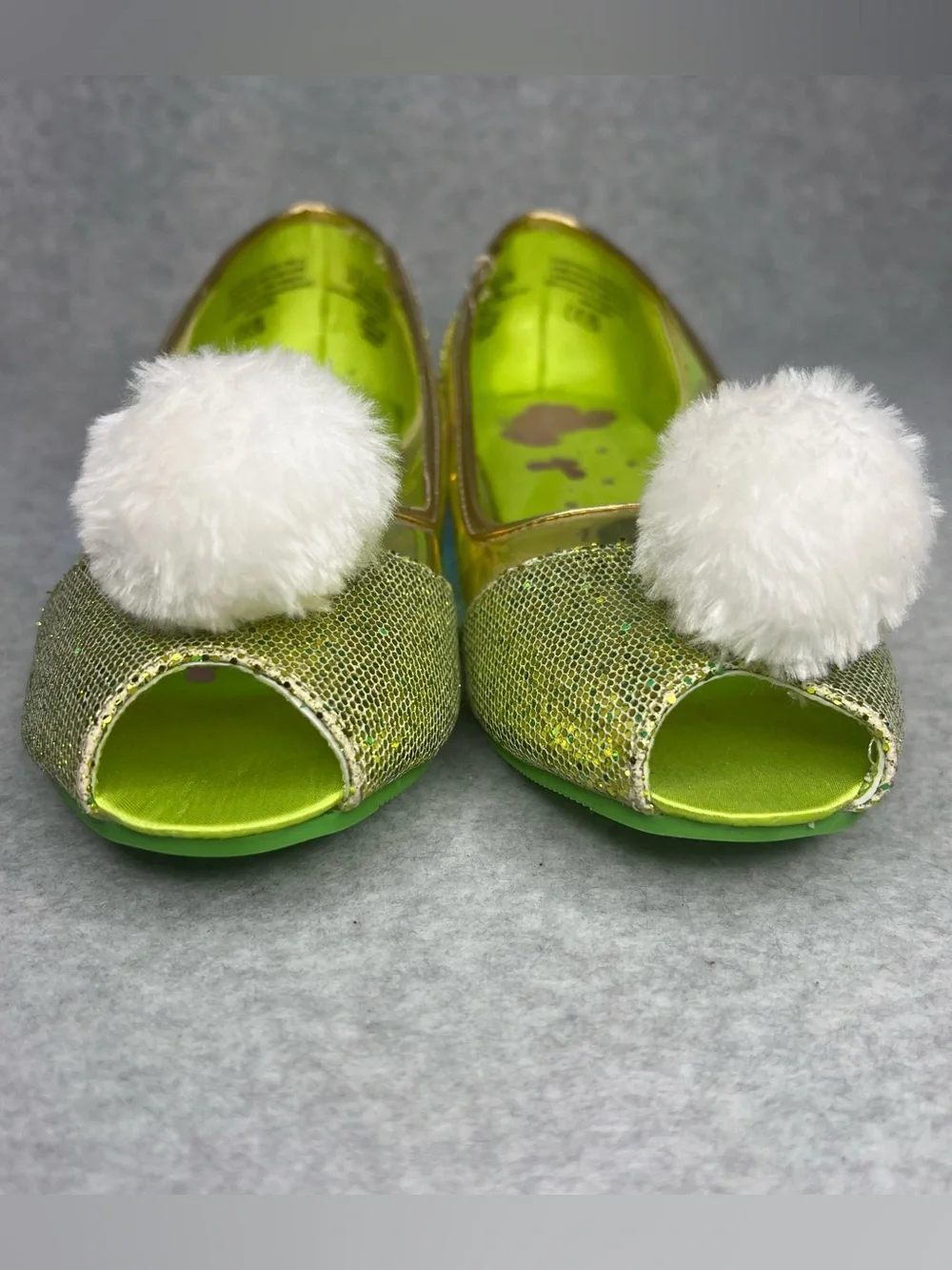 Disney Store Girls 2/3 Tinker Bell Pom Shoes Costume Accessory Peter Pan Fairy